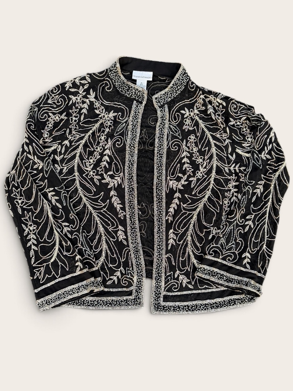 VINTAGE Draper’s & Damon’s XL Beaded Embroidered Evening Jacket Black